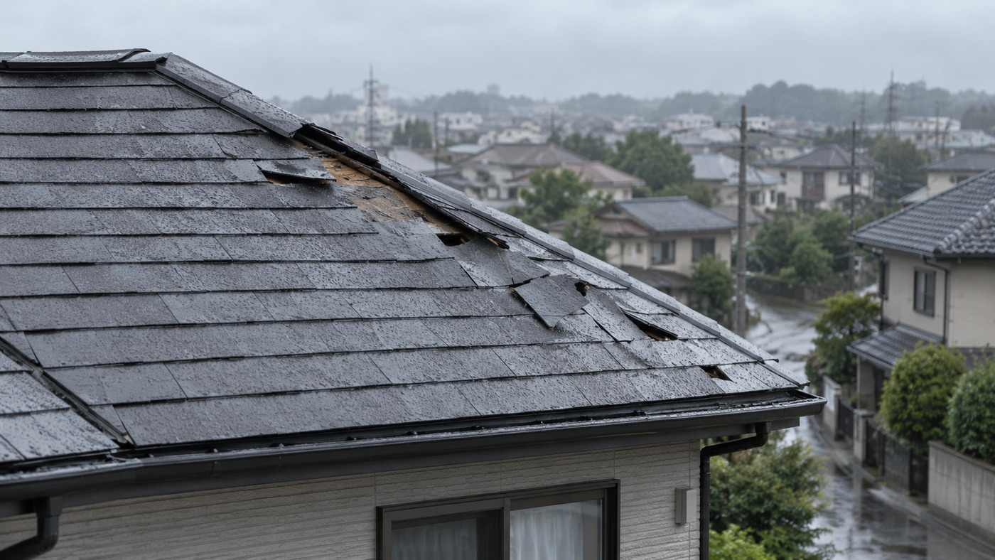 台風・強風による屋根材の破損の実例