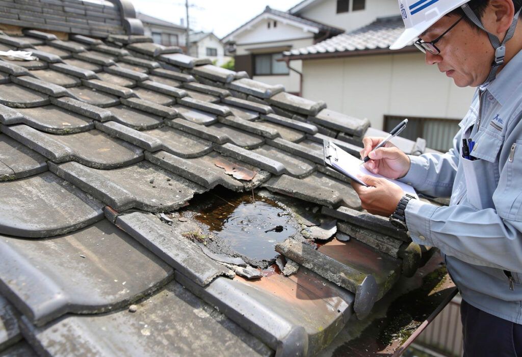 申請が遅れることで被害箇所の劣化や雨漏りなどの二次被害が進行している様子を示す写真